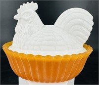 Vintage Westmorland Chicken On Orange Satin Nest