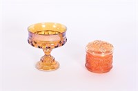 Antique Dugan Powder Jar & Lid, Amber Kings Crown
