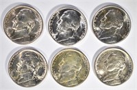 6-GEM BU 1944-D SILVER JEFFERSON NICKELS