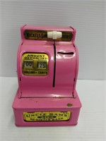 Vintage 1950s pink Uncle Sam's three coin Bank