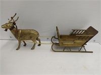 Vintage brass reindeer and sleigh