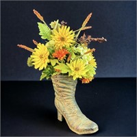 Vintage Style Shoe Vase w/ Faux Floral