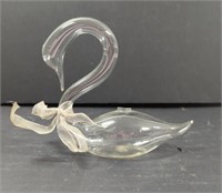 Hand Blown Clear Glass Swan Bud Vase