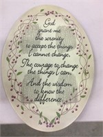 Oval serenity prayer plaque 21.25” tall x 15”