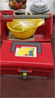 Children's toy tool boxes and hard hat