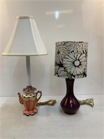 (2) Decorative Lamps - Teapot & Purple Ceramic