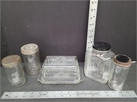Glass Butter, Pantry Clarks Jar & Old Sealers