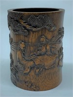 Detailed Chinese Carved Bamboo Brush Pot