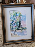 VTG Eiffel Tower Watercolor Framed Art