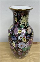 Chinese Multicolour Floral Black Porcelain Vase