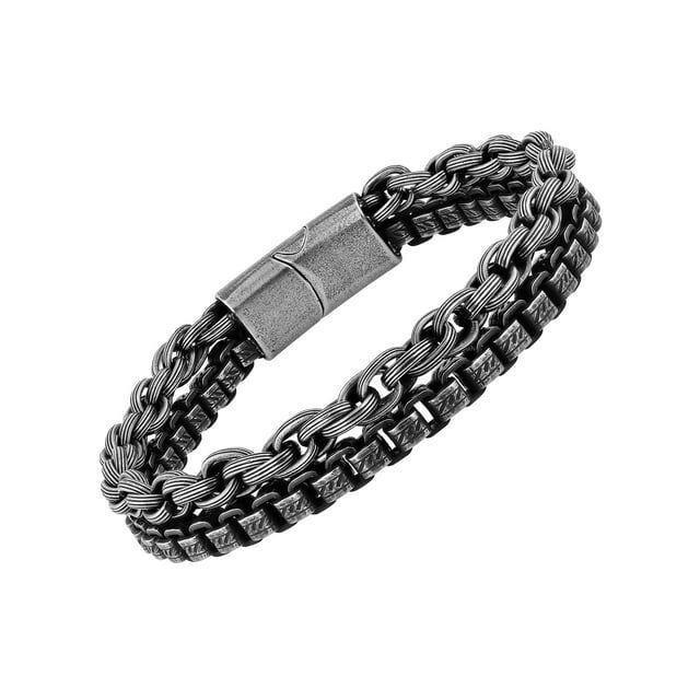 Men's Stainless Steel Gunmetal Stacked Bracelet