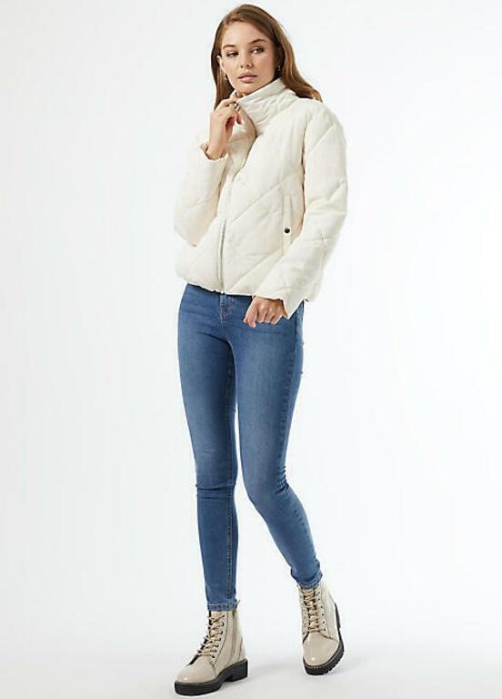 Miss Selfridge Quilted Puffer Jacket In Cream Size