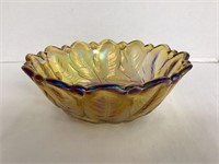 Wild Rose Amber Carnival Glass Bowl