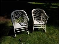2 white chairs whicker. 23x23x33.