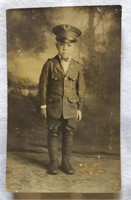 WWI Postcard Photo Little Boy in Military Suit!