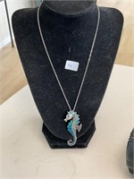 925 Enamel Seahorse Pendant with 18" 925 Chain