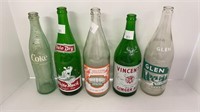 Assorted glass bottles (Coke, White Rock,