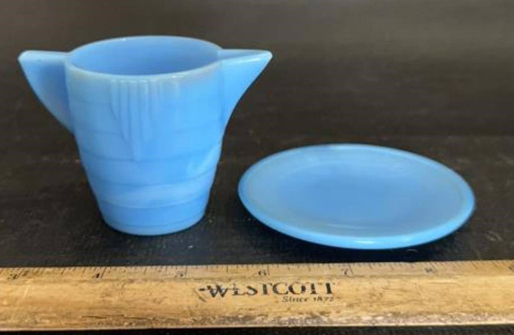 VINTAGE AGATE BLUE CHILD'S DISHES-PLATE & CUP