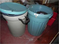 Plastic Trash Cans and Contents