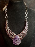 Sterling African Amethyst Statement Necklace