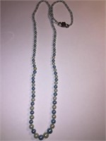 BLUE & WHITE BEADED NECKLACE w STERLING SILVER CLA