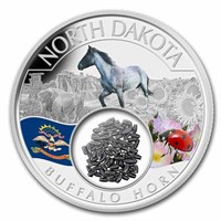 2023 1 Oz Silver North Dakota Buffalo Horn Colored