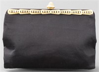 Magid Black Satin And Gold-Tone Clutch