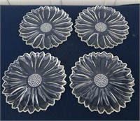 4 Matching Glass Flower Serving Tray/Dishes