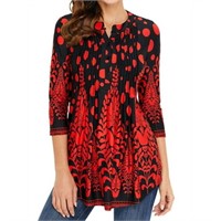 M  Sz M Women Floral Print 3/4 Sleeve Buttons Plea