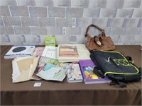 Knitting books, purse, binder, and more