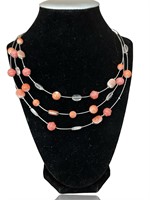Orange Pearl Disc Silver Floating Necklace