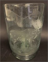Signed Etched Glass Candle Holder / Vase