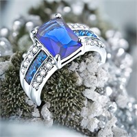 Blue Sapphire Color Octagon Statement Ring