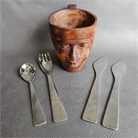 Wood Face Mug & MCM Italian Stainless Flatware