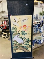 Vintage hand painted Chinese Cranes Sunrise Scroll