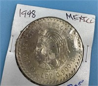 Mexican silver coin:  5 peso 1948