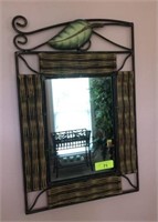 WICKER AND WROUGHT IRON MIRROR