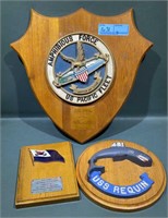 3 MILITARY PLAQUES/ AWARDS