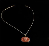 Carnellian Victorian 12K GF  Cameo Necklace