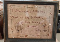 Poem in Frame Stitched Letters Dated 1886 Signed