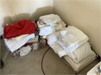 Large lot of linens, bedding, curtains