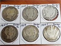 6 Barber Half Dollars (see photos)