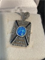 Opal and marcasite pendant set in sterling s