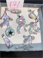10 small enameled pendants all marked 925 Sterling