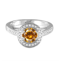 14KT White Gold 1.28ct Citrine and Diamond Ring