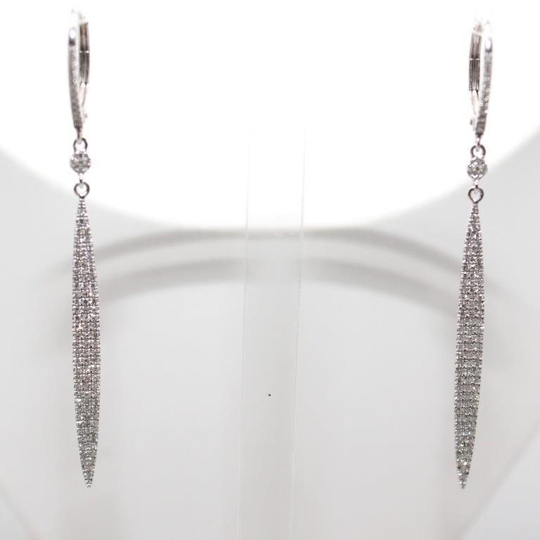 Diamond Missile Dangle Earrings in 14k White Gold