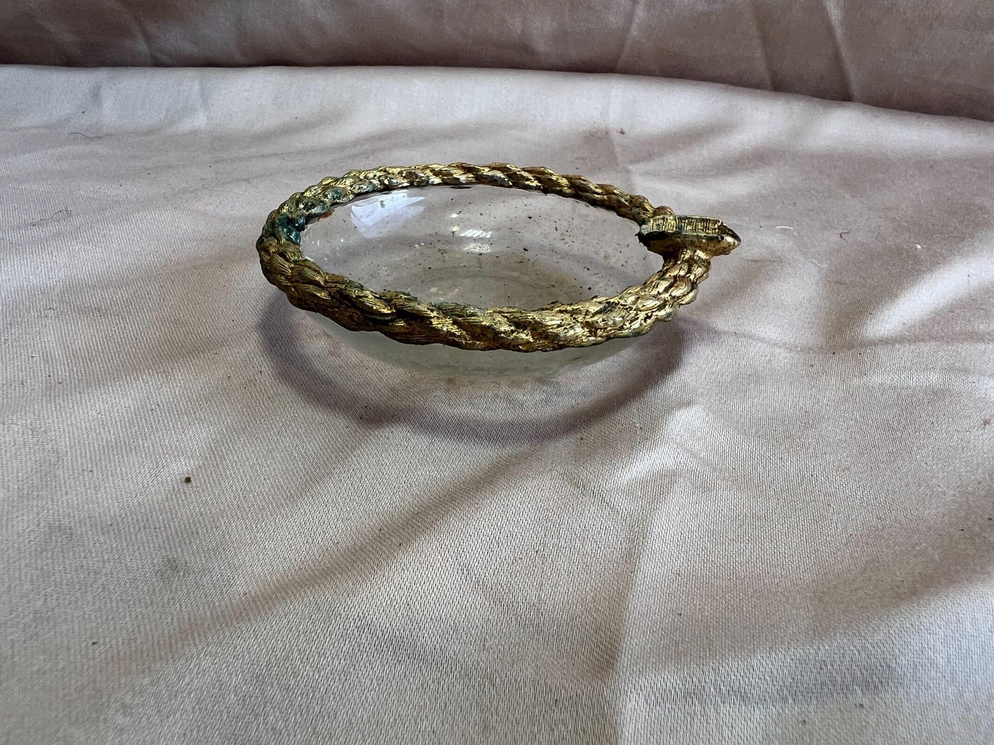 Vintage Twisted Rope Brass & Glass Ashtray