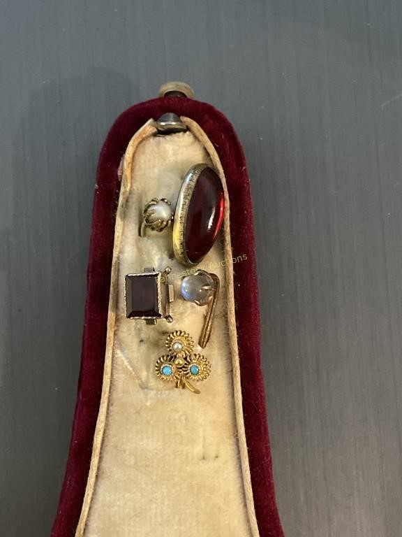 Antique stick pins in velvet case