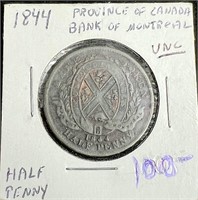 1844 Canadian Unc Half Penny