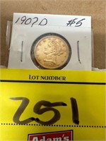 1907-D LIBERTY 5 DOLLAR GOLD PIECE